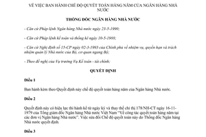 Quyết định 300/QĐ-NH2 1994 chế độ quyết toán hàng năm của Ngân hàng Nhà nước