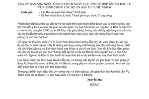 Công văn 2427/UB-TĐ khung chỉ số dự án đầu tư nước ngoài