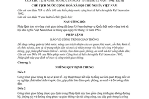 Pháp lệnh Bảo vệ công trình giao thông 1994 38-L/CTN