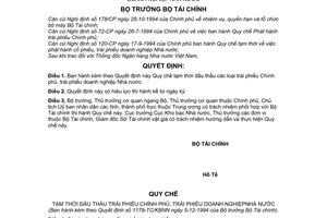 Quyết định  1179/TC-KBNN  quy chế tạm thời đấu thầu trái phiếu Chính phủ, trái phiếu doanh nghiệp Nhà nước