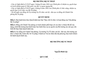 Quyết định  935/QĐ-TC  Quy chế tổ chức và hoạt động của Văn phòng Bộ Tư pháp