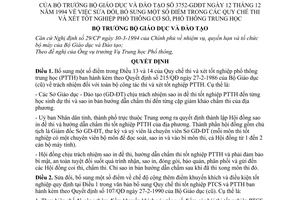 Quyết định 3752-GDĐT  sửa đổi một số điểm trong các quy chế thi xét tốt nghiệp phổ thông cơ sở, phổ thông trung học