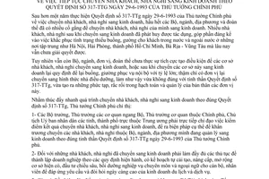 Chỉ thị 753-TTg tiếp tục chuyển nhà khách nhà nghỉ kinh doanh Quyết định 317-TTg