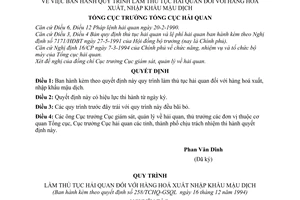 Quyết định  258/TCHQ-GSQL  Quy trình làm thủ tục hải quan đối với hàng hóa xuất nhập khẩu mậu dịch