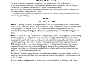 Decision no 770-TTg of December 20, 1994 on the organization of and policy toward young volunteers promulgated by the Prime minister