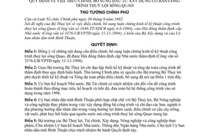 Quyết định 772-TTG v điều chỉnh, bổ sung đầu tư xây dựng cơ bản công trình thuỷ lợi sông Quao