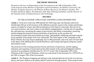 Decision no 773-TTg of December 21, 1994 on the program of tapping and using waste land, alluvial soil on river and sea shores, and water surface in the plains promulgated by the Prime minister
