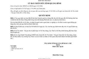 Quyết định 1088/QĐ-UB năm 1994 giá các loại đất tính thuế chuyển quyền sử dụng đất Quảng Bình