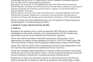 Circular No. 118-TC/TCT of December 26, 1994, to guide the tax for  branches of foreign tobacco companies in Vietnam.