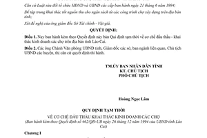 Quyết định 462/QĐ.UB năm 1994 đấu thầu khai thác kinh doanh chợ Lào Cai