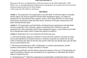 Decree no 193-CP of December 29, 1994 concerning registration fees promulgated by the Government