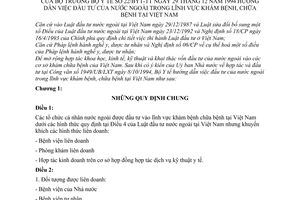 Thông tư 22-BYT/TT hướng dẫn đầu tư nước ngoài lĩnh vực khám chữa bệnh tại Việt Nam