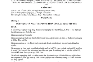 Nghị định 196-CP thoả ước lao động tập thể để quy định chi tiết và hướng dẫn thi hành bộ luật lao động