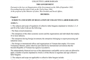 Decree no 196-CP of December 31, 1994 stipulating detailed provisions and guidance for the implementation of a number of articles of the labor code on collective labor bargain promulgated by the Government