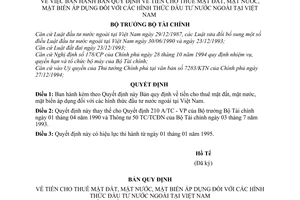 Quyết định  1417/TC/TCĐN Bản quy định về tiền cho thuê mặt đất, mặt nước, mặt biển áp dụng đối với các hình thức đầu tư nước ngoài tại Việt Nam