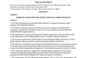 Decree no 198-CP of December 31, 1994 providing detailed regulations and guidance for implementation of a number of articles of the labor code on labor contract promulgated by the Government
