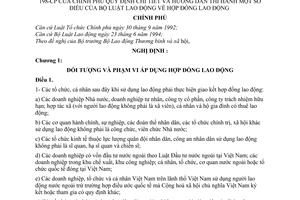 Nghị định 198-CP hợp đồng lao động do Chính Phủ ban hành, để quy định chi tiết và hướng dẫn Bộ luật lao động hợp đồng lao động