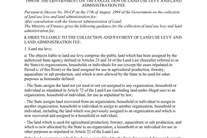 Circular No. 02-TC/TCT of January 04, 1995, guiding the implementation of Decree No. 89-CP on the 17th of August, 1994 of the Government on the collection of land use levy and land administration fee