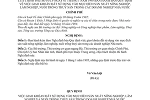 Nghị định 01/CP bản quy định việc giao khoán đất sử dụng vào mục đích sản xuất nông nghiệp, lâm nghiệp,nuôi trồng thuỷ sản trong doanh nghiệp nhà nước