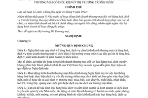 Nghị định 02/CP quy định hàng hoá, dịch vụ cấm kinh doanh thương mại và hàng hoá, dịch vụ kinh doanh thương mại có điều kiện ở thị trường trong nước