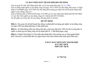 Quyết định 76/QĐ-UB-NCVX giao chỉ tiêu kế hoạch nghĩa vụ lao động công ích hàng năm - 1995