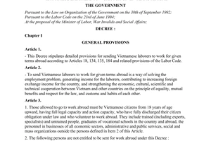 Decree No. 07-CP of January 20th, 1995, of the Government detailing some articles of the Labor code concerning the sending of Vietnamese laborers to work for given terms abroad