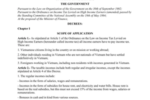 Decree No. 05-CP of January 20, 1995, detailing the implementation of the ordinance on income tax levied on high income earners