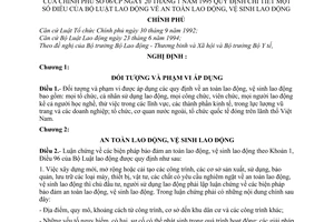 Nghị định 06/CP an toàn lao động, vệ sinh lao động để hướng dẫn Bộ Luật lao động
