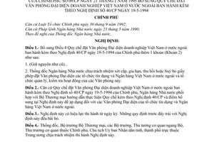 Nghị định 09/CP Quy chế đặt Văn phòng Đại diện doanh nghiệp Việt Nam ở nước ngoài để bổ sung kèm theo nghị định 40/CP