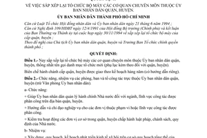 Quyết định 442/QĐ-UB-NCVX sắp xếp tổ chức bộ máy cơ quan chuyên môn thuộc Ủy ban nhân dân quận, huyện