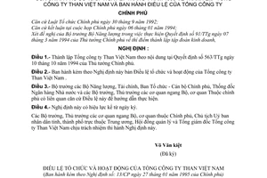 Nghị định 13/CP thành lập tổng công ty than việt nam và điều lệ của Tổng công ty