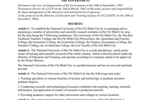 Decree No. 16-CP of January 27. 1995, on the establishment of the national university of Ho Chi Minh city