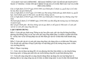 Thông tư liên bộ 02/LB-VGCP-GTVT quản lý phí vận tải cước phí cảng sông