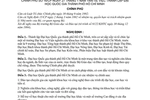 Nghị định 16-CP thành lập Đại học Quốc Gia Thành phố Hồ Chí Minh