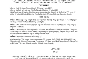 Nghị định 14/CP thành lập Tổng công ty điện lực Việt Nam và ban hành điều lệ của Tổng công ty