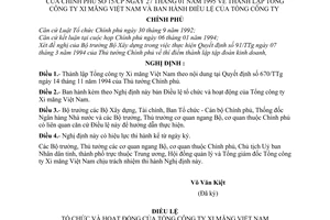 Nghị định 15/CP thành lập Tổng công ty xi măng Việt Nam và ban hành điều lệ của Tổng công ty Chinh phủ