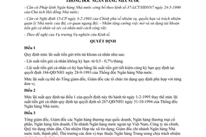 Quyết định 29-QĐ/NH1 điều chỉnh lãi suất tiền gửi trên tài khoản cá nhân 1995