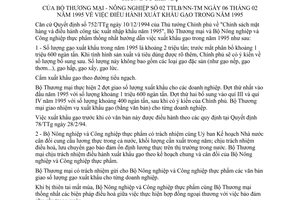 Thông tư liên bộ 02/TTLB/NN-TM điều hành xuất khẩu gạo năm 1995