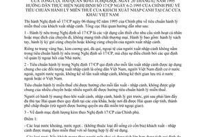 Thông tư 63/TCHQ-GSQL tiêu chuẩn hành lý miễn thuế khách xuất nhập cảnh cửa khẩu Việt Nam hướng dẫn Nghị định 17/CP