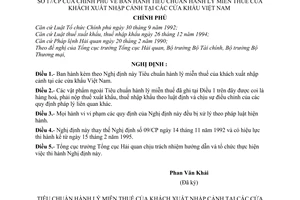 Nghị định số 17/CP Tiêu chuẩn hành lý miễn thuế của khách xuất nhập cảnh tại các cửa khẩu Việt Nam