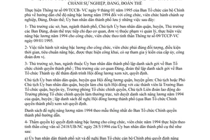 Chỉ thị 05/CT-UB-NCVX nâng bậc lương năm 1994 công chức, viên chức hành chánh sự nghiệp, đảng, đoàn thể