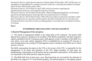 Circular No. 215/UB-LXT guiding foreign direct investment activities in Vietnam