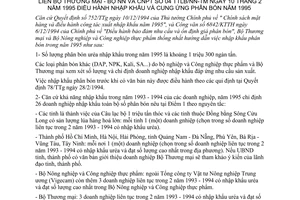 Thông tư liên bộ 04-TTLB/NN-TM điều hành nhập khẩu cung ứng phân bón năm 1995