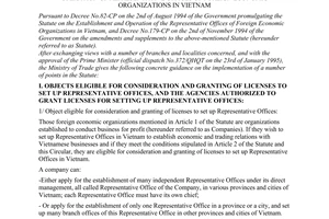 Circular No. 3-TM/PC of February 10, 1995, guiding the implementation of the statute on the establishment and operation of representative offices of foreign economic organizations in Vietnam