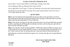 Quyết định 32/QĐ-UB năm 1995 ban hành bảng quy định mức giá chuẩn cho thuê nhà ở