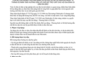 Thông tư 04/LĐTBXH-DD hướng dẫn chế độ trợ cấp hộ gia đình di dân ra đảo