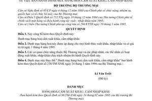 Quyết định 96/TM-XNK Danh mục hàng hoá cấm xuất khẩu, cấm nhập khẩu