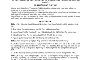 Quyết định 15-QĐ/ĐĐ thành lập Ban chỉ đạo xử lý vi phạm Pháp lệnh đê điều tại Hà Nội