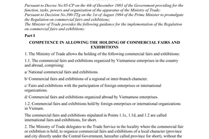 Circular No. 05-TM/XNK of February 25, 1995, guiding the implementation of the regulation on commercial fairs and exhibitions