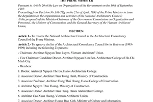 Decision No. 117-TTg of February  25, 1995, on the list of the architectural consultancy council